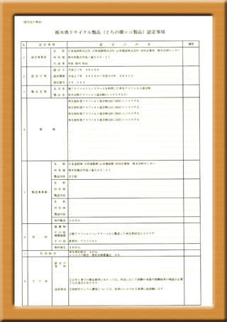 とちの環エコ製品認定証